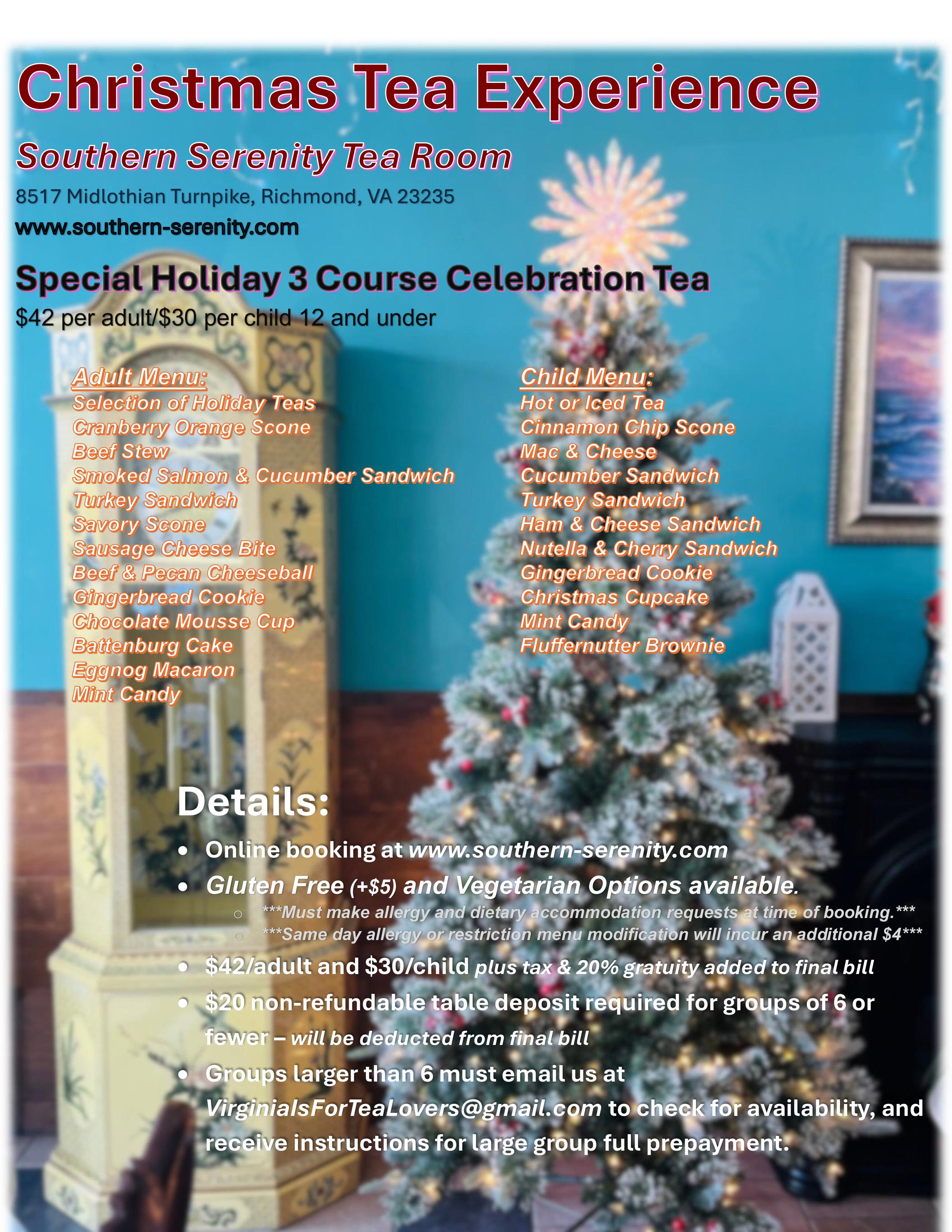 Southern Serenity Christmas Tea Experience Menu 2025