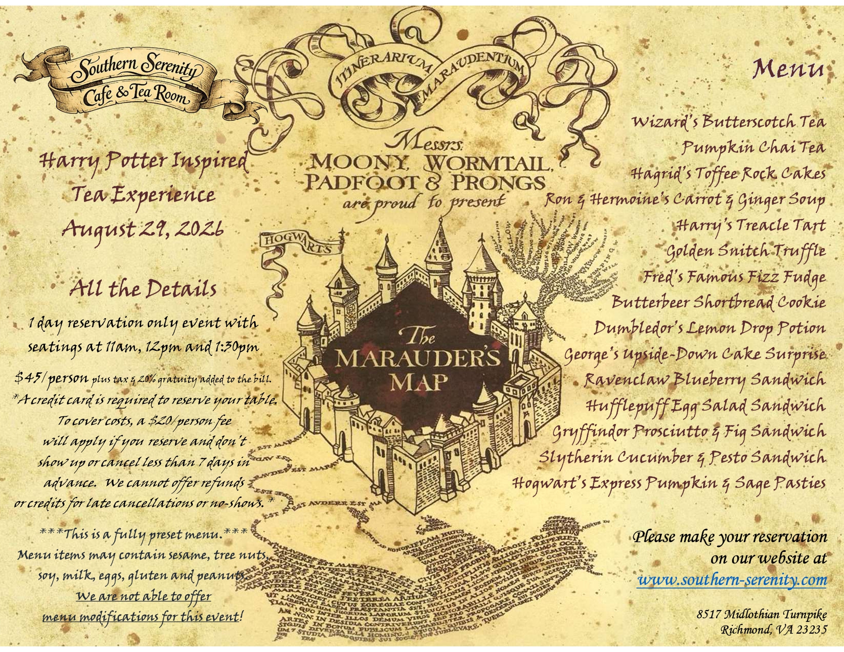 Harry Potter Inspired Tea Event Menu 2026