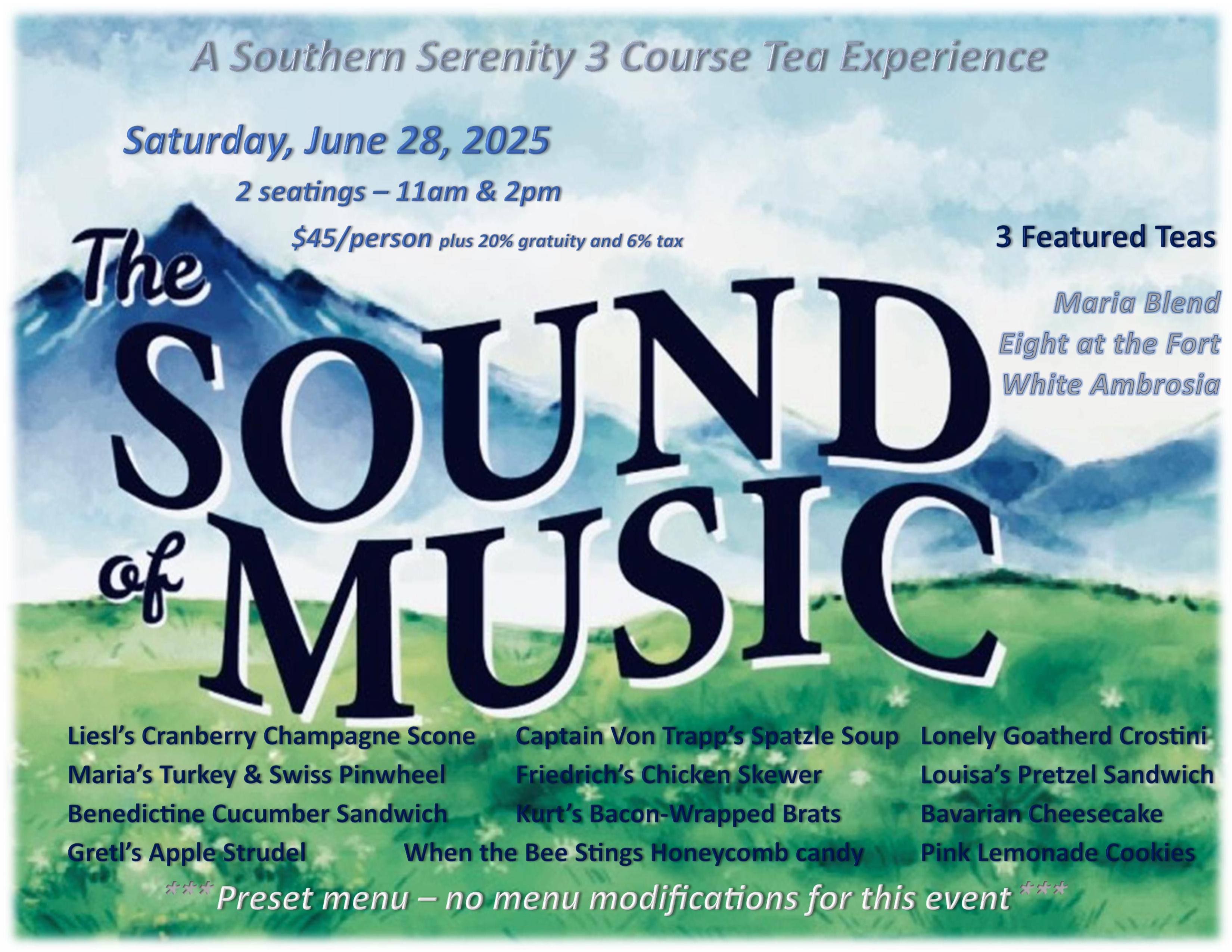 Southern Serenity Sound of Music Event Menu 2025
